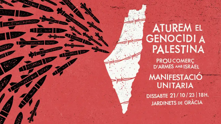 Cartel de la manifestación unitaria Aturem el genocidi a Palestina en Barcelona