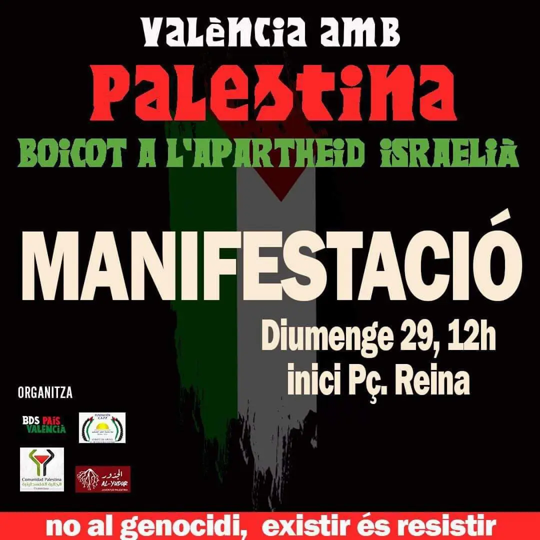 Cartel de la manifestación de Valencia con el pueblo palestino