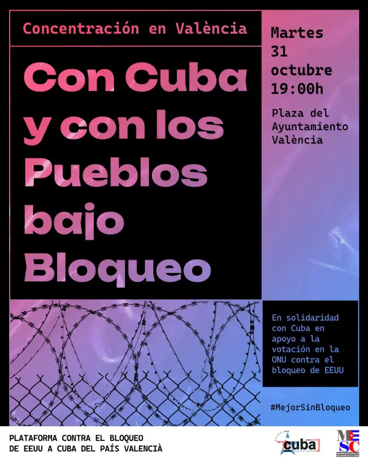 Catel MESC de la concentración en valencia contra el bloqueo de EEUU a CUba