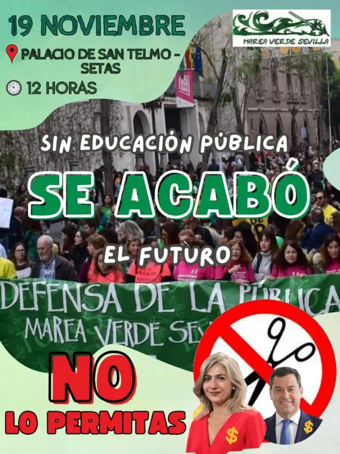 Cartel Marea Verde Sevilla para la manifestación Sin educación pública no hay futuro