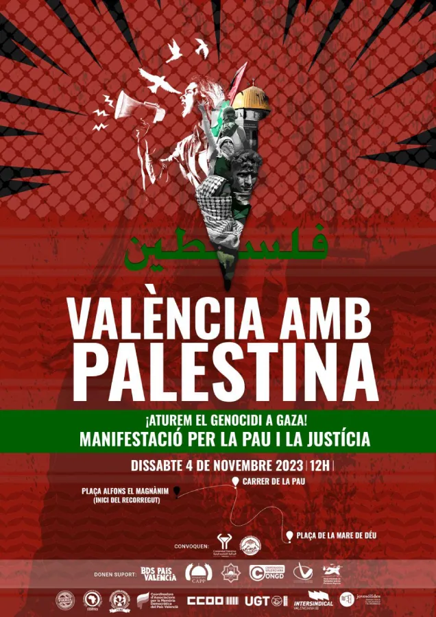 Cartel de la manifestación del 4N en Valencia en apoyo al pueblo palestino