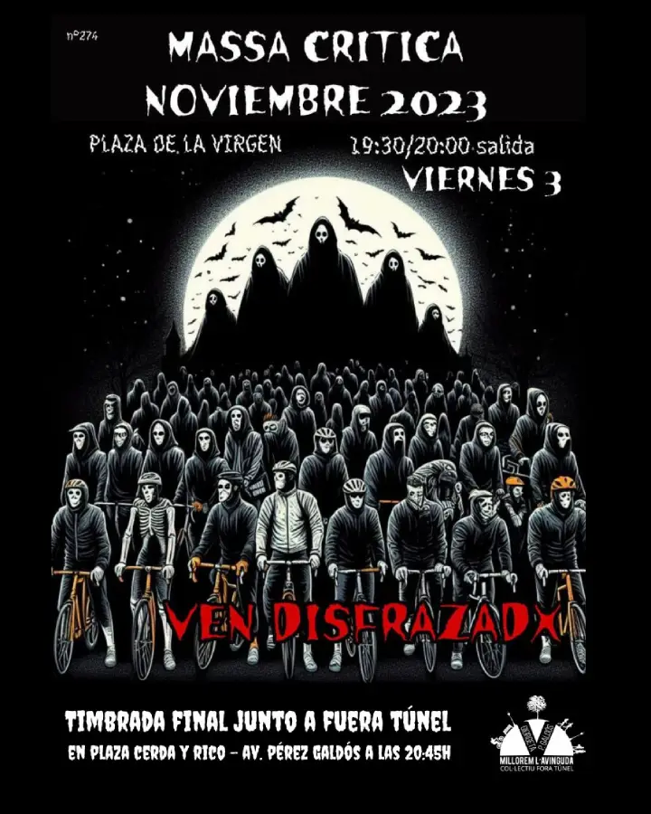 Cartel bicimanifestación Massa Critica Valencia y Fuera Túnel
