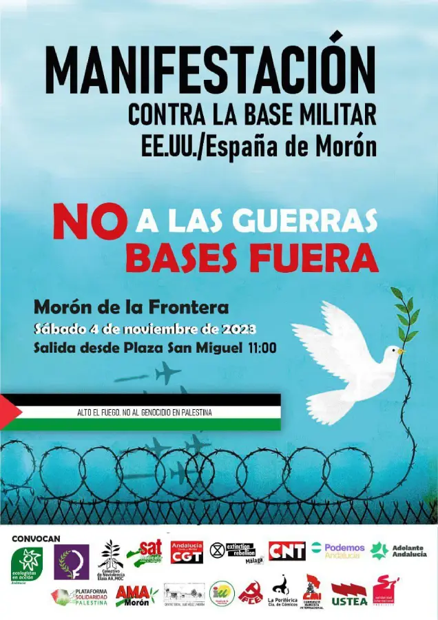 Cartel manifestación contra las guerras en Morón Sevilla