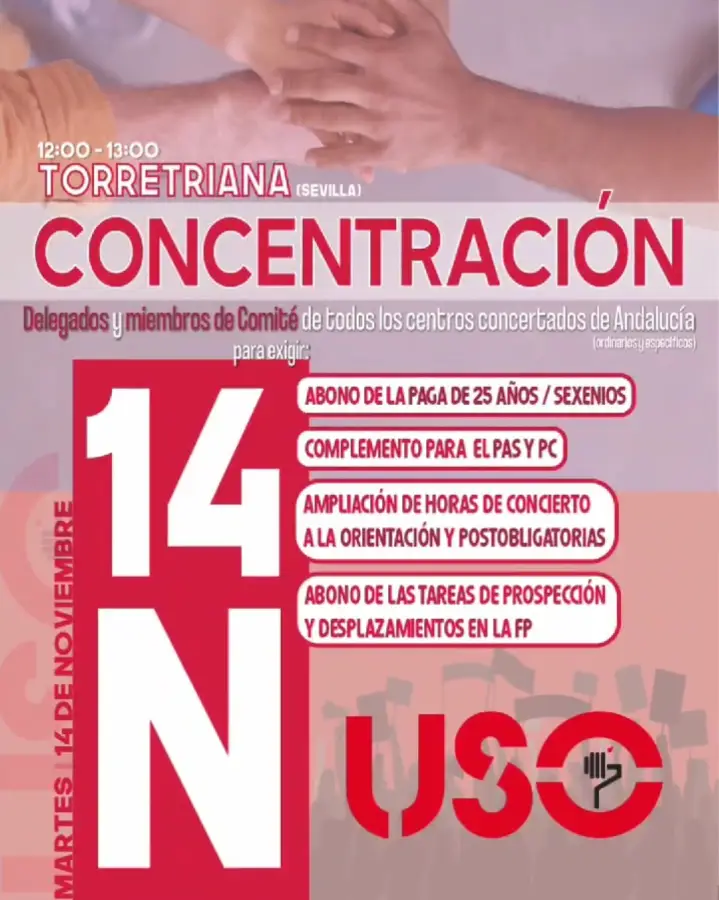 Cartel concentración USO por los centros concertados en Sevilla