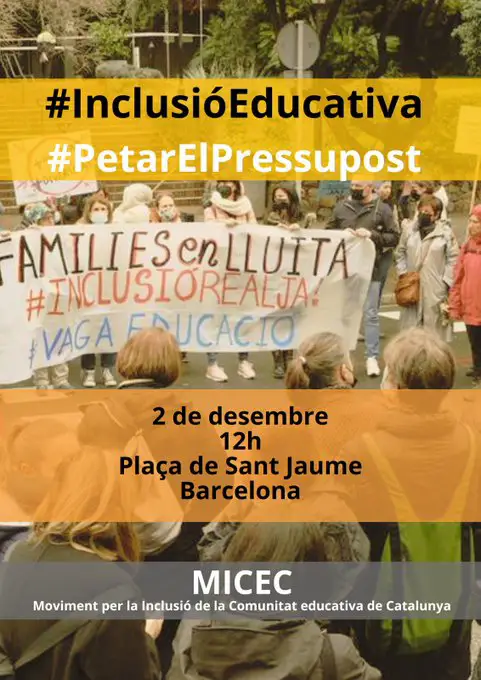 Cartel concentración inclusión educativa 2 de Diciembre Barcelona