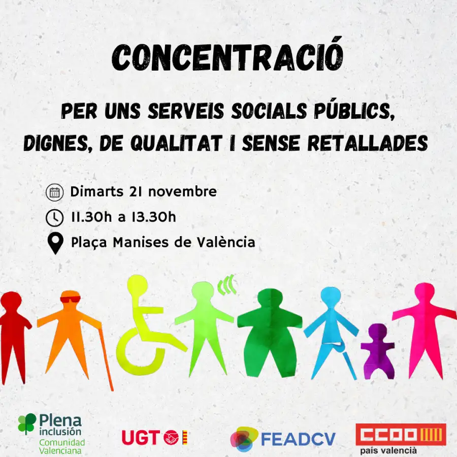 Cartel concentración ante los recortes de la Generalitat Valenciana a asociaciones a personas con discapacidad intelectual