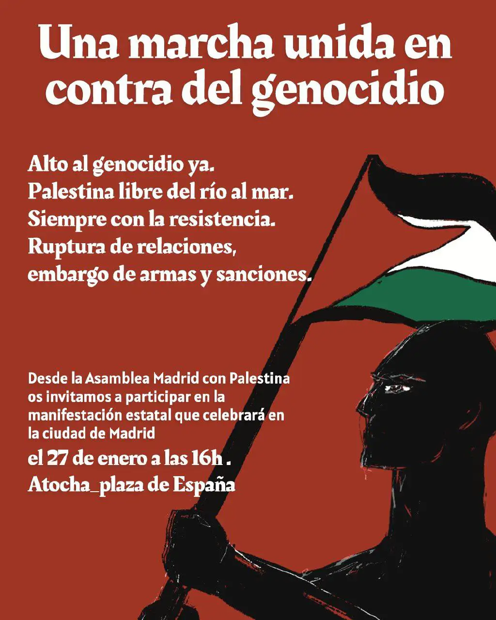 Cartel Asamblea de Madrid Marcha unitaria 27 de enero