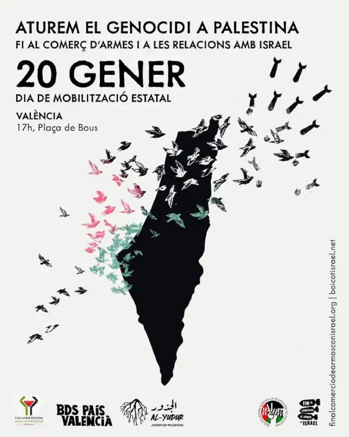 Cartel manifestación Valencia por Palestina 20 de enero