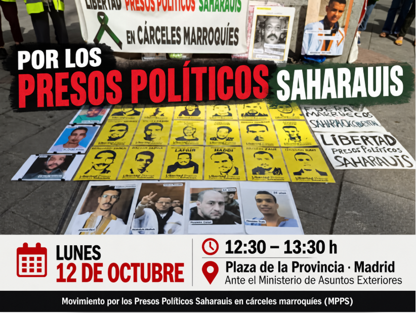 Cartel concentración por los presos políticos saharauis 12 de octubre Madrid
