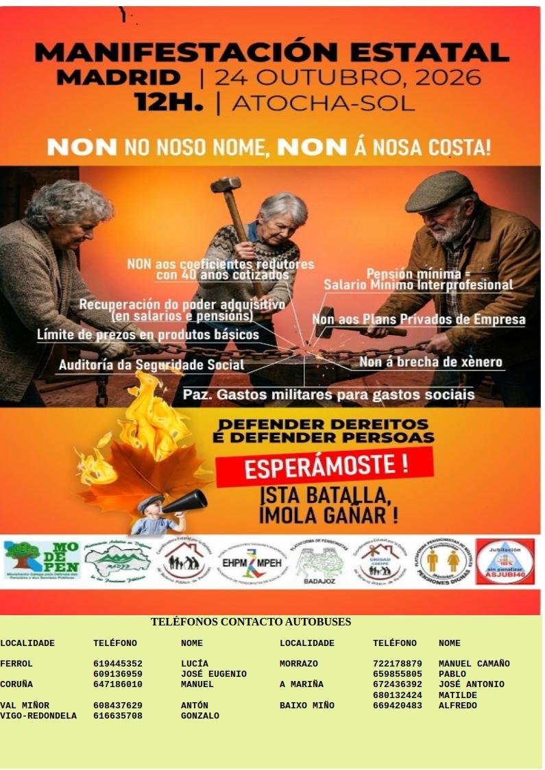 Cartel manifestación estatal de pensionistas 24 de octubre Madrid