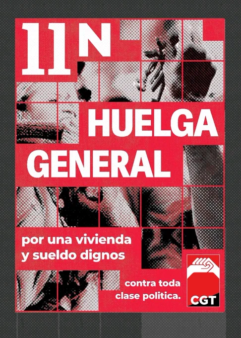 Cartel de CGT Sevilla que convoca la huelga general del 11 de noviembre por una vivienda y sueldos dignos
