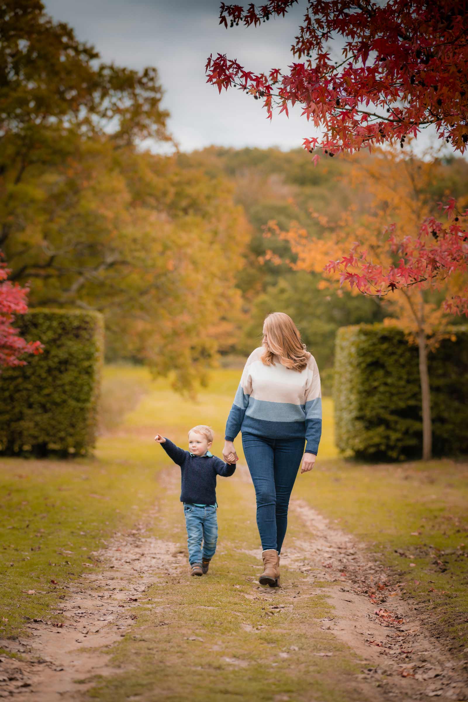 Rachael walking with her son