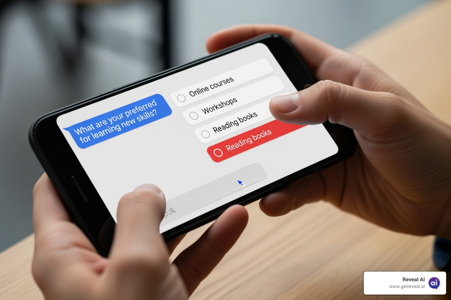 User interacting with a conversational survey on a phone - AI customer feedback tool