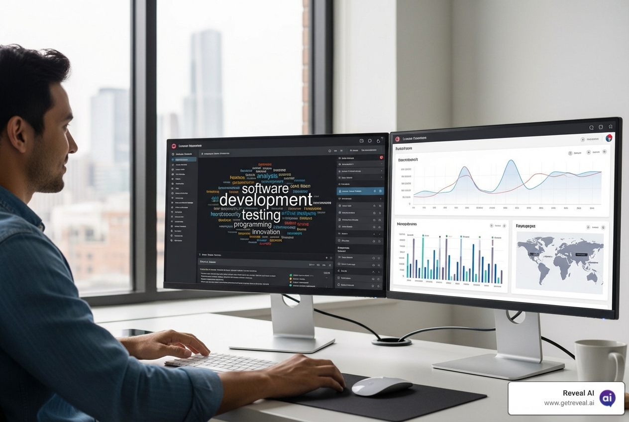 researcher analyzing dashboard with real-time user comments - real time employee feedback
