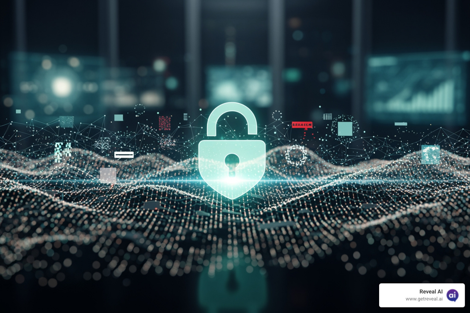 Lock or shield icon overlaid on a data stream - AI for research