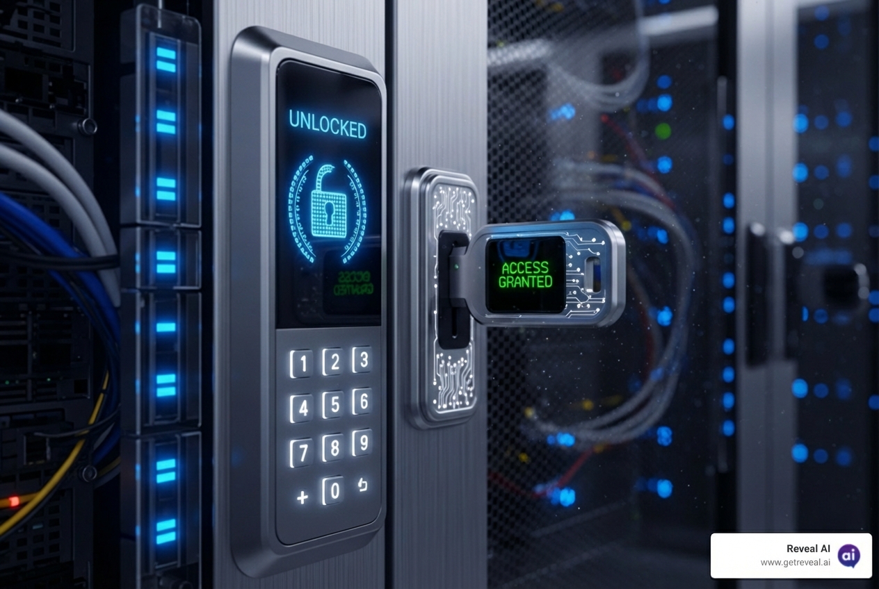 A lock and key on a data server symbolizing data security and privacy - market research ai