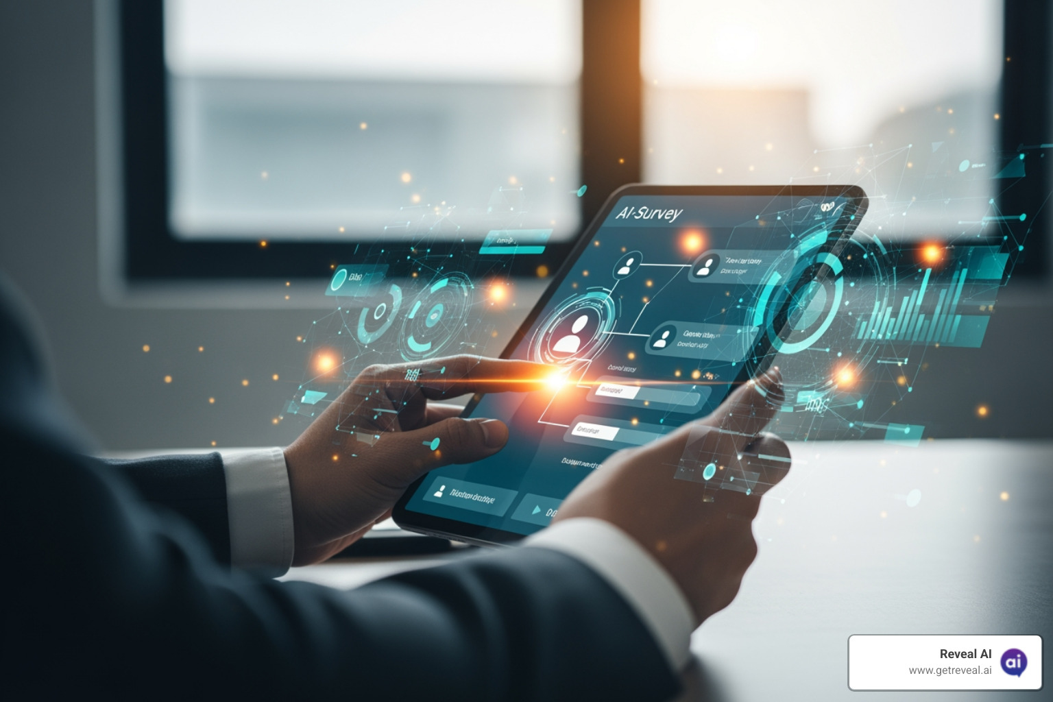 RevealAI analysis dashboard showing theme clusters and sentiment scores - ai driven surveys