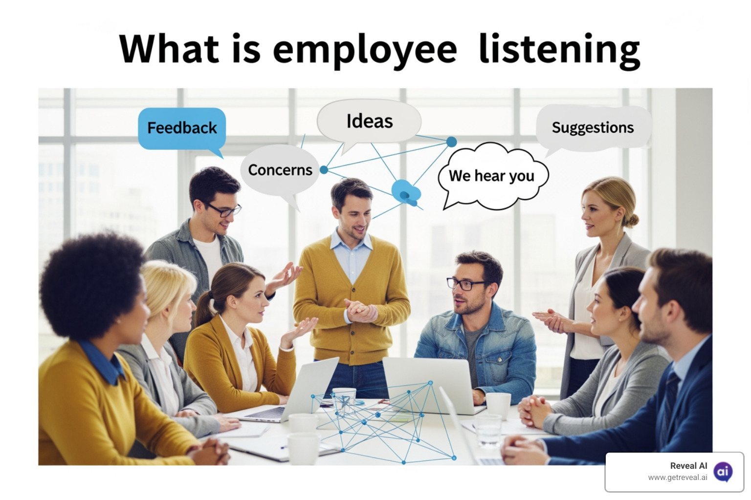 analysts reviewing structured qualitative insights - what is employee listening