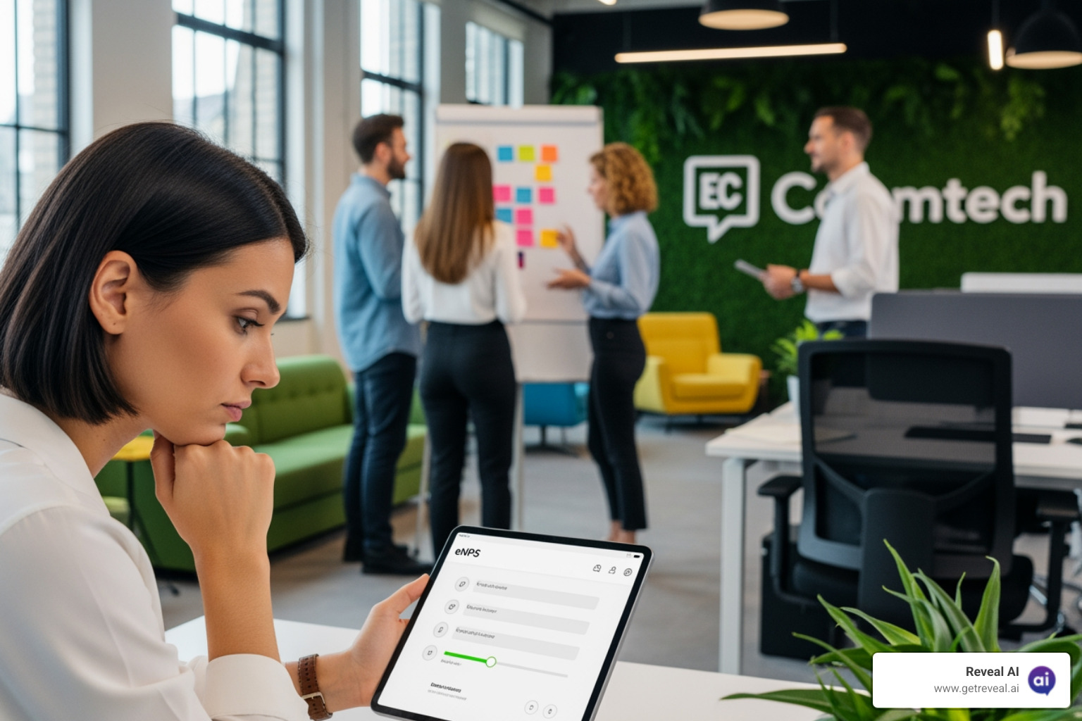 of a market researcher confidently presenting a report where insights are directly linked to verifiable source quotes. - enps survey tool