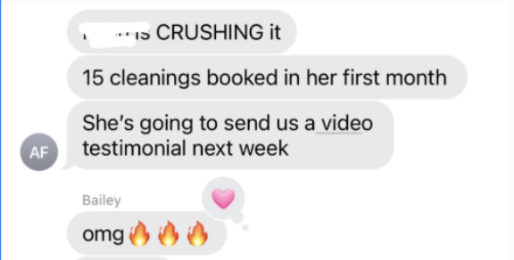 Client message: 15 cleanings booked in her first month
