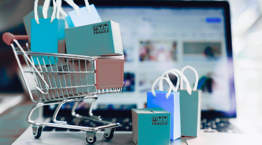 A laptop showing an e-commerce shopping experience