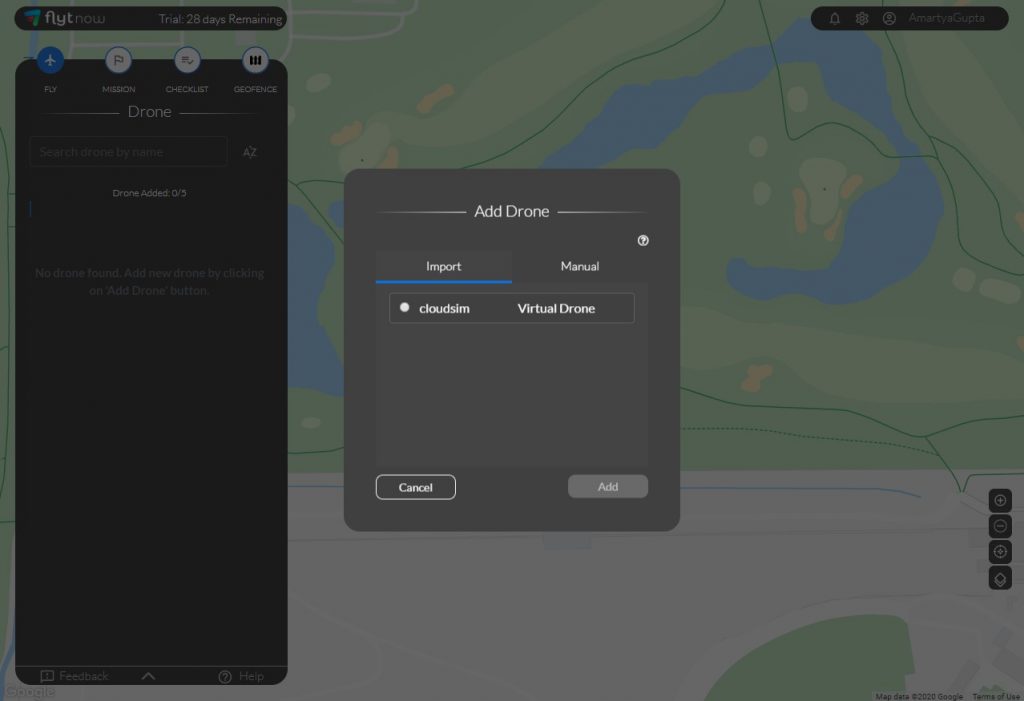 other method to add a virtual drone in FlytNow