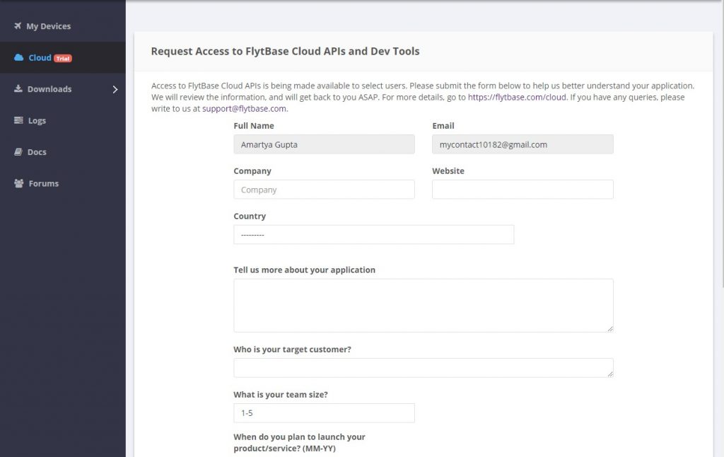 registering for FlytCloud API