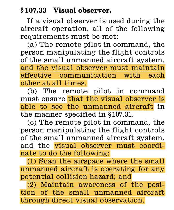 FAA Part 107 visual observers roles