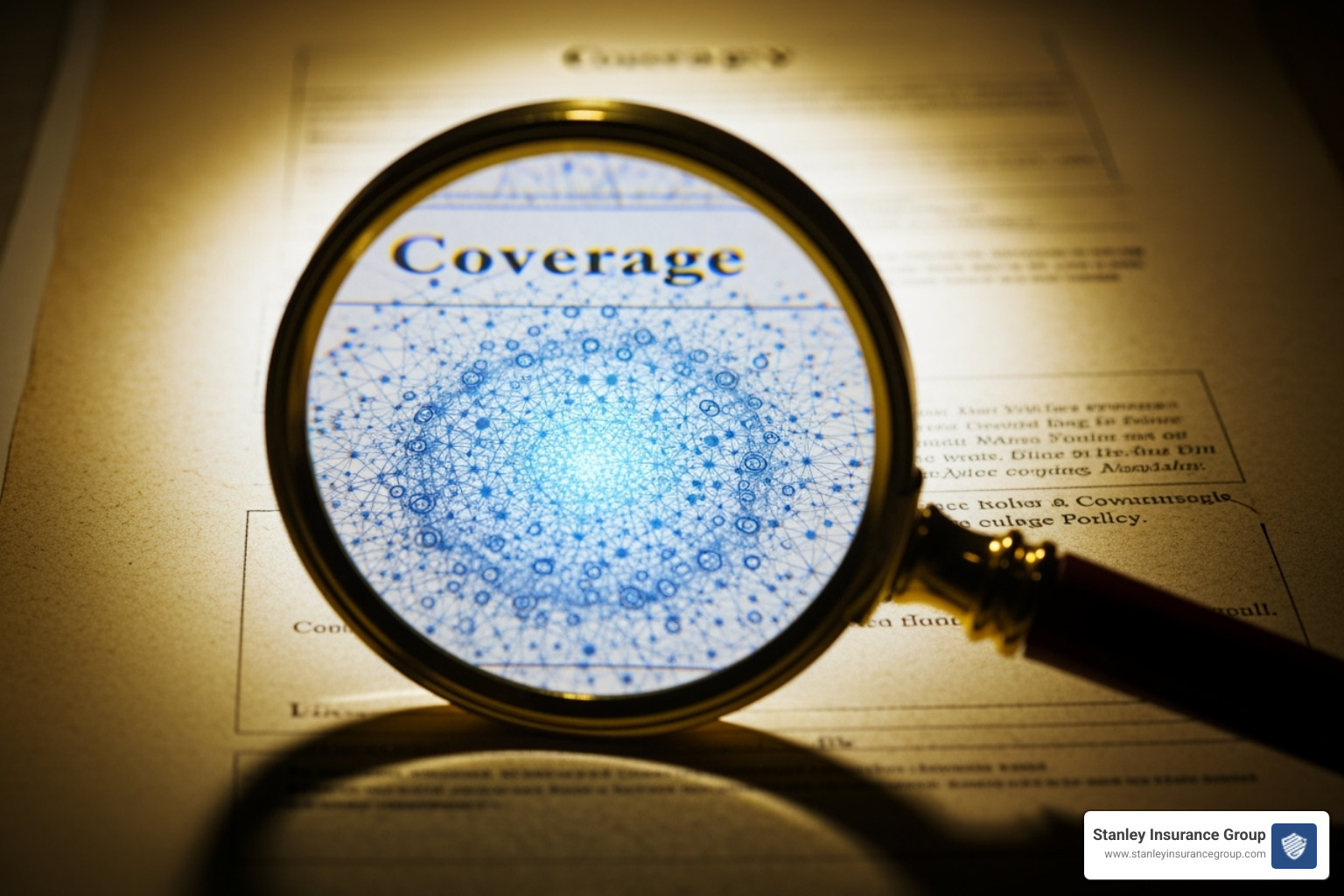 A document with a magnifying glass over the "Coverage" section, highlighting the importance of understanding policy details - motorcycle insurance coverage explained A document with a magnifying glass over the "Coverage" section, highlighting the importance of understanding policy details - motorcycle insurance coverage explained