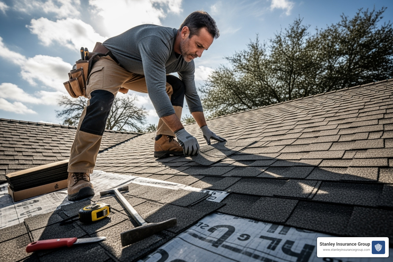 a roofer inspecting a residential roof - roofing insurance cost