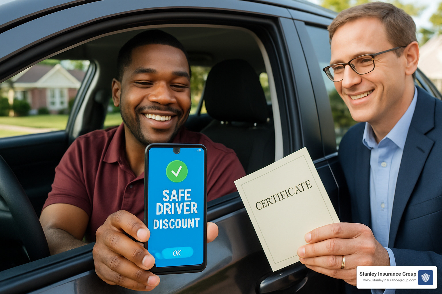 Person receiving discount for safe driving record - buying auto insurance tips