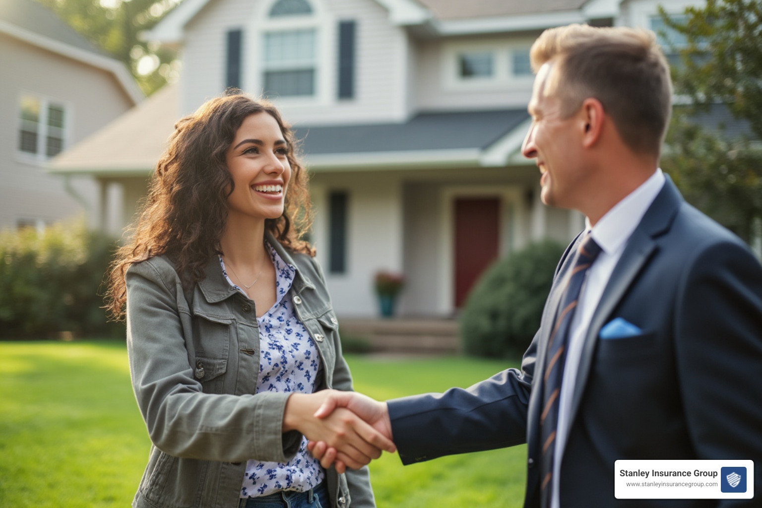 Stanley agent shaking hands with homeowner - Compare home insurance quotes