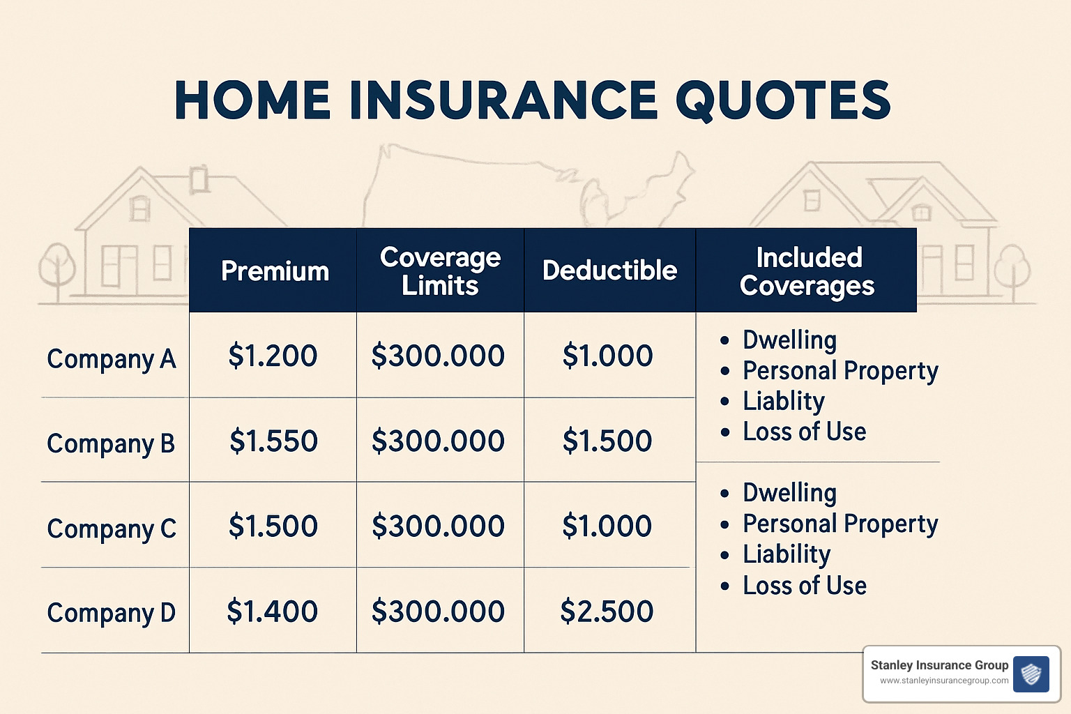 comparison chart showing home insurance quotes - Compare home insurance quotes