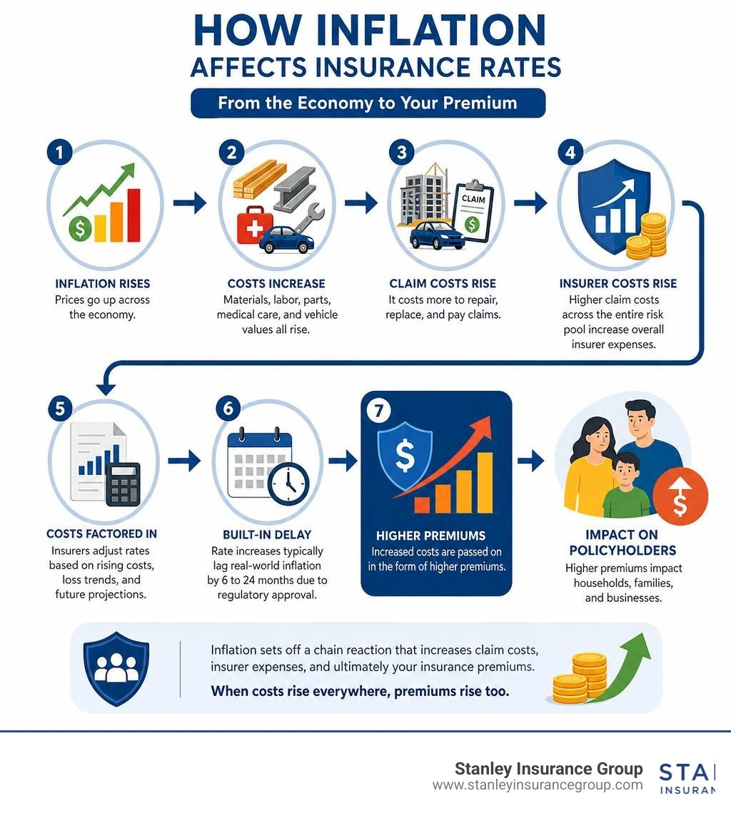 infographic showing how inflation flows through the economy into insurance premiums and policyholder costs infographic infographic showing how inflation flows through the economy into insurance premiums and policyholder costs infographic
