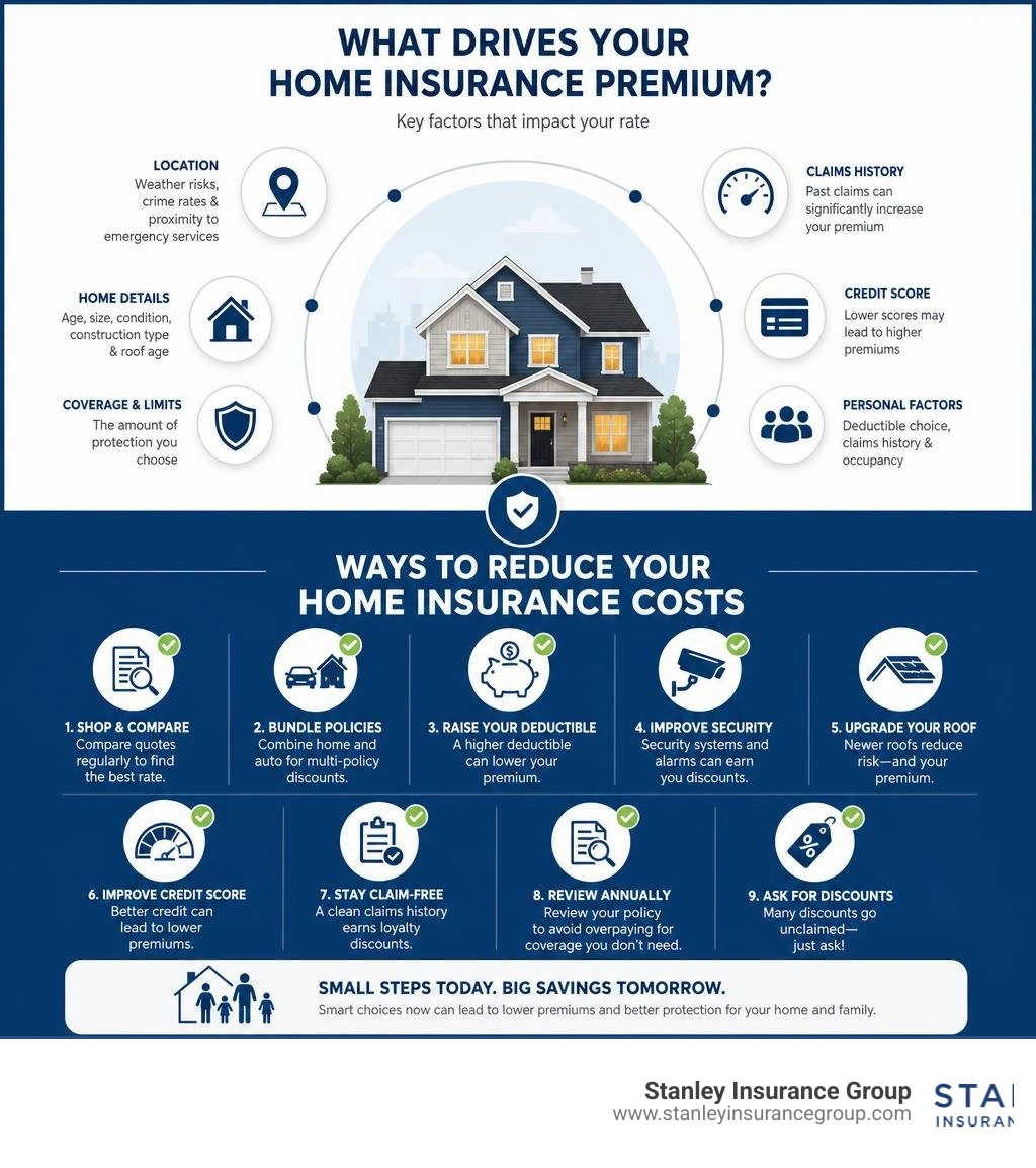 Infographic showing top home insurance premium drivers and ways to reduce costs infographic Infographic showing top home insurance premium drivers and ways to reduce costs infographic