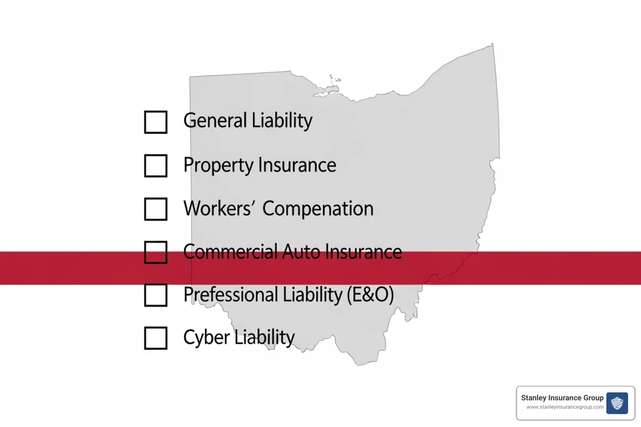 IMAGE of Ohio insurance requirements checklist with checkboxes for different policy types - general liability insurance Ohio IMAGE of Ohio insurance requirements checklist with checkboxes for different policy types - general liability insurance Ohio