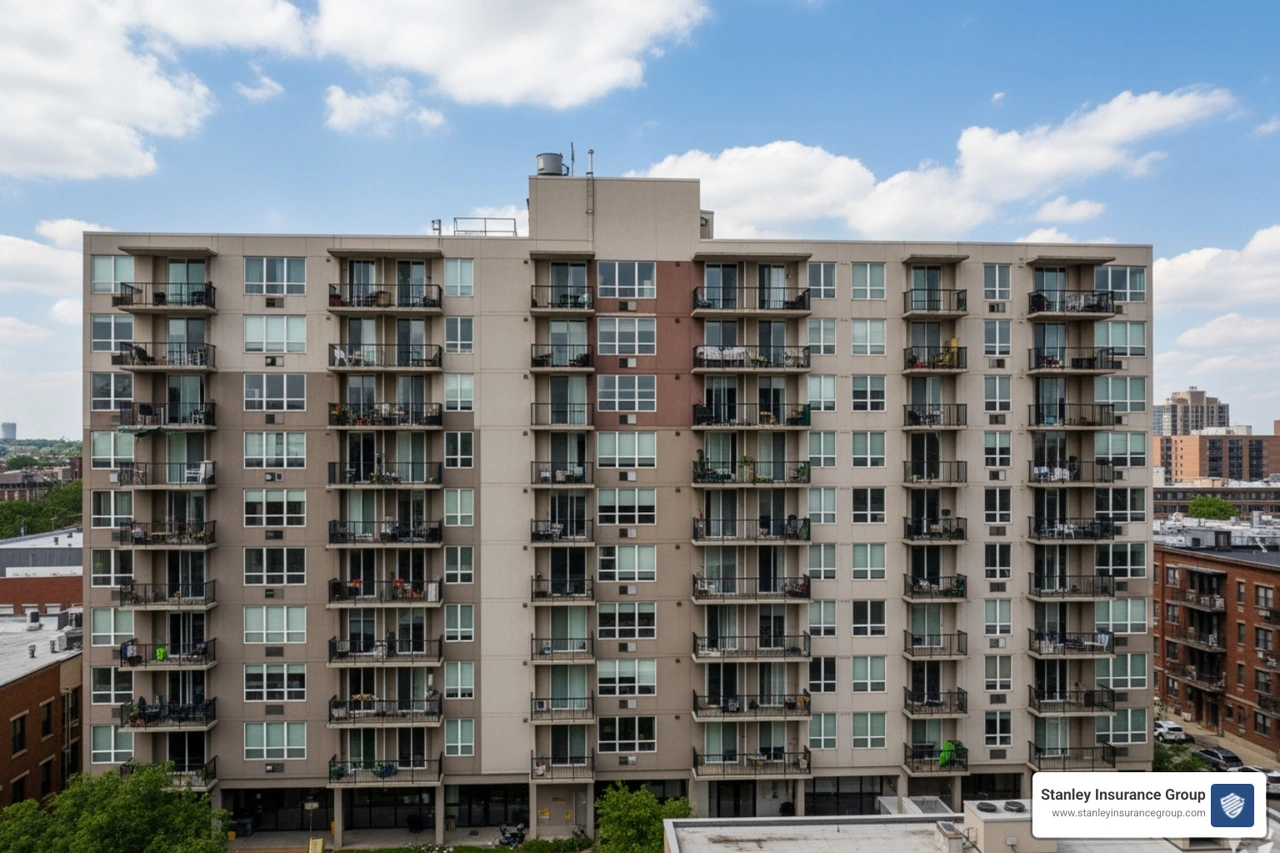 A multi-unit apartment complex representing the increased liability risks for real estate investors - umbrella policy for investors A multi-unit apartment complex representing the increased liability risks for real estate investors - umbrella policy for investors