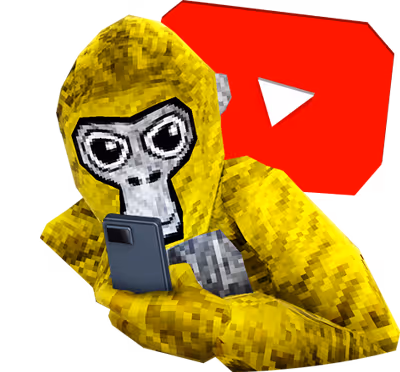 Pixelated character in a yellow hoodie holding a smartphone with a red YouTube play button icon in the background.