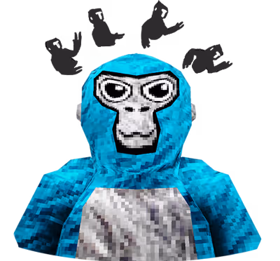 Pixelated blue monkey character with white chest and large black and white eyes on a transparent background.