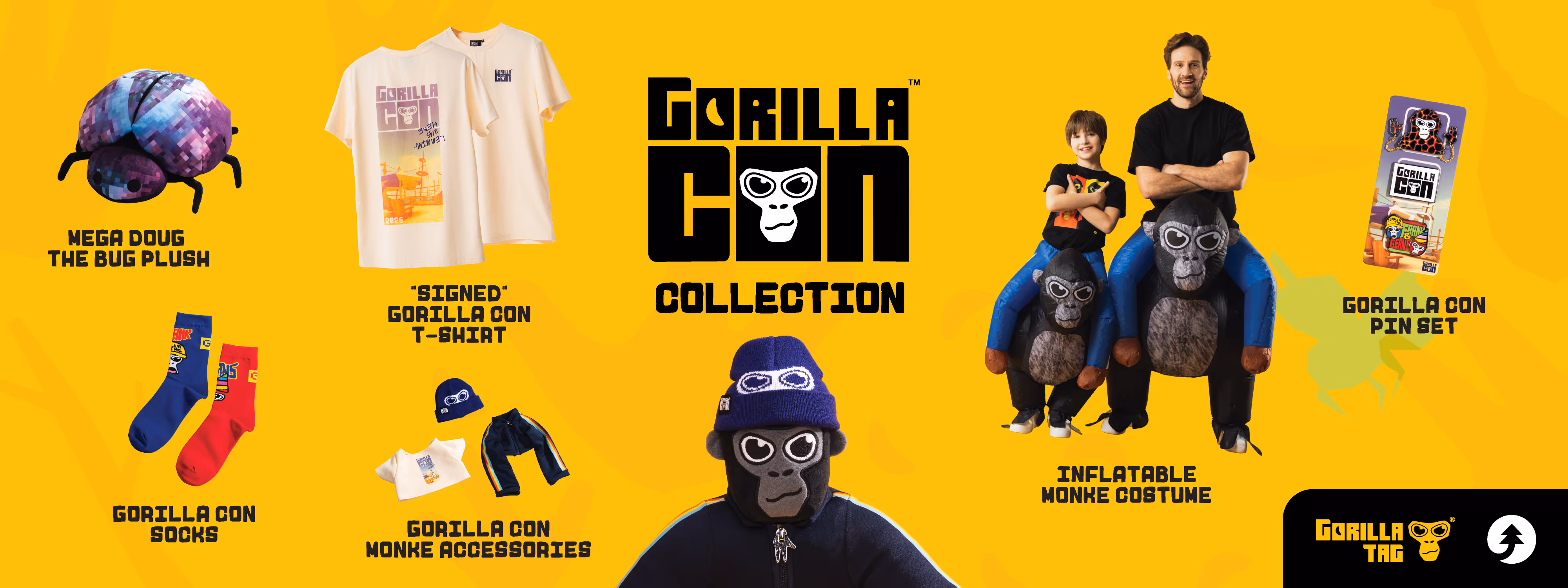 A collage of items from gorilla con 2026 collection.