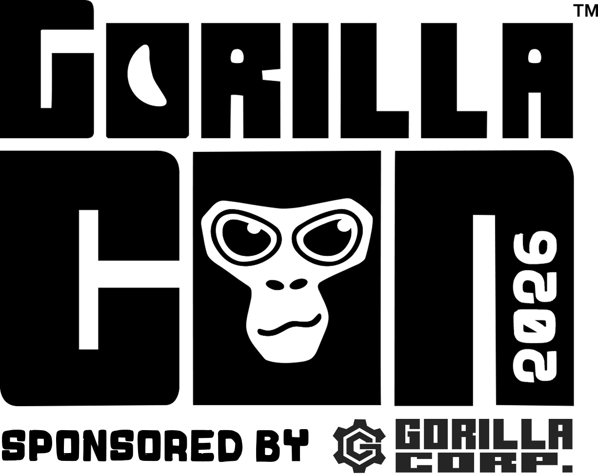 Bold yellow block letters spelling 'GORILLA' with a stylized gorilla face in the letter 'O' on a black background.