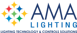 AMA Lighting logo featuring a cluster of colorful star shapes to the left and text 'AMA LIGHTING' with smaller text reading 'Lighting Technology & Controls Solutions' below.