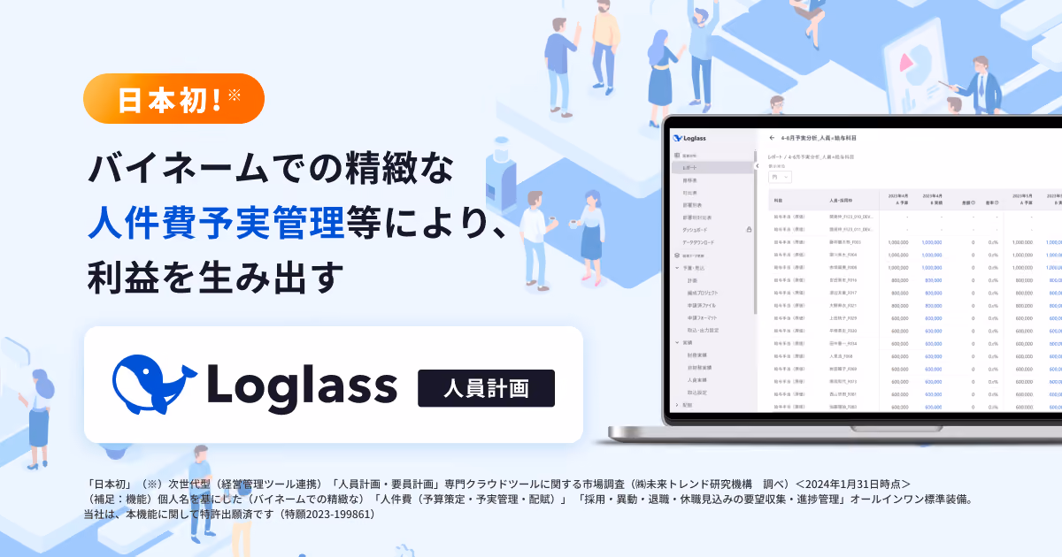 ＜日本初※＞バイネームでの精緻な人件費予実管理等により利益を生み出す、 「Loglass 人員計画」を2月6日（火）より提供開始 「Loglass 経営管理」との連携により、人的資本への投資対効果を可視化