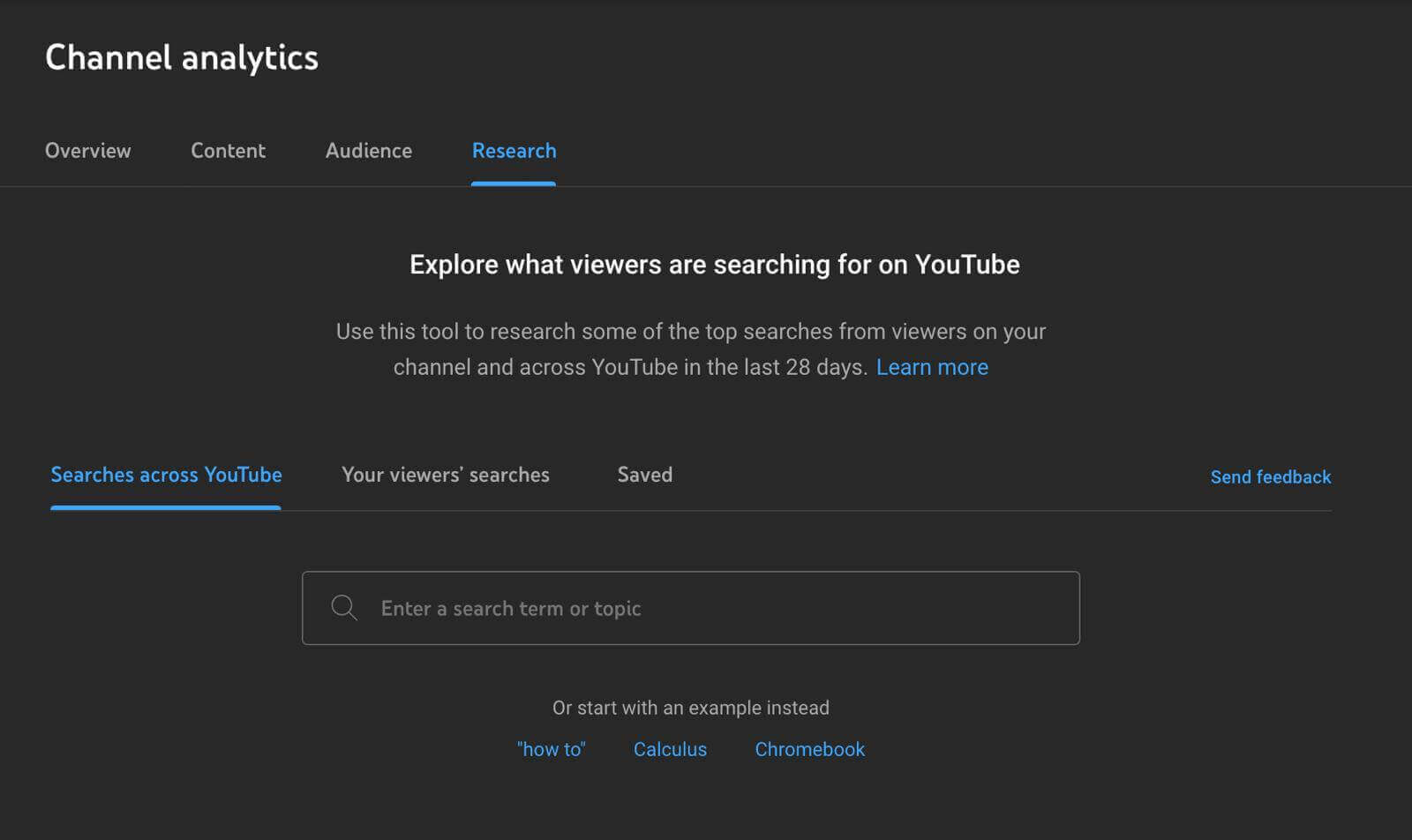 Image of Research tab in YouTube Analytics