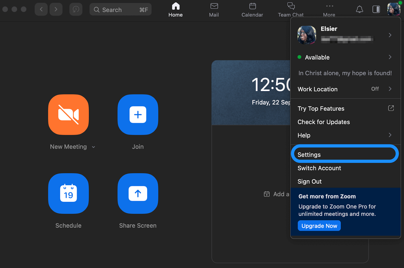 Choosing Setting in Zoom meeting