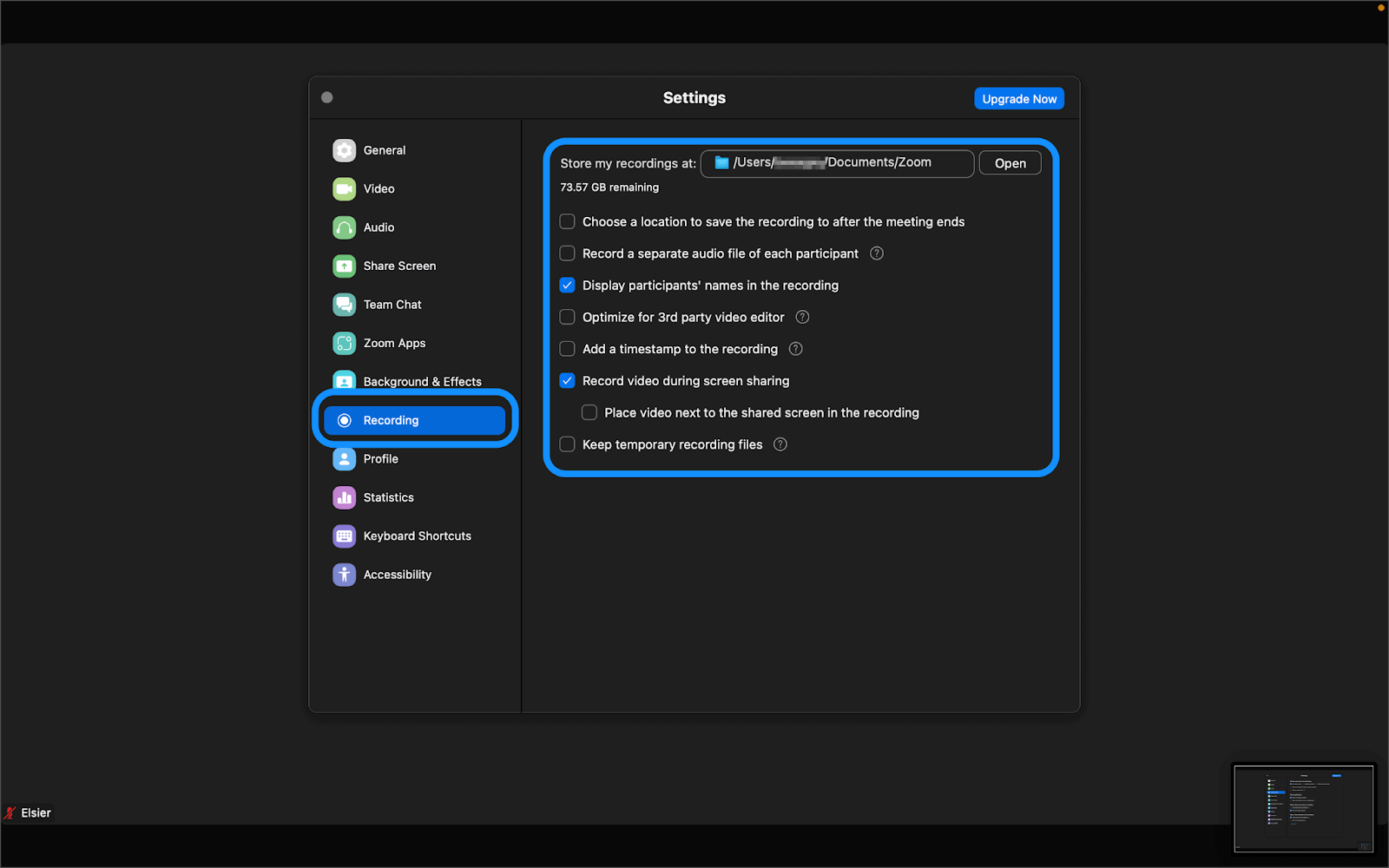 Finding the recording settings in Zoom