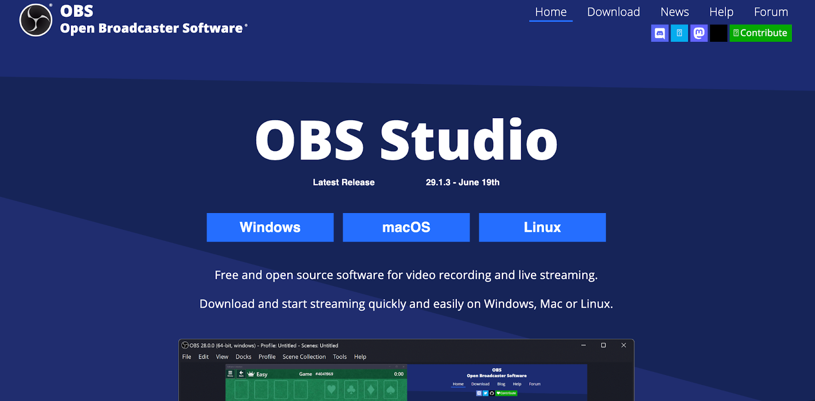 Open Broadcaster Software’s homepage