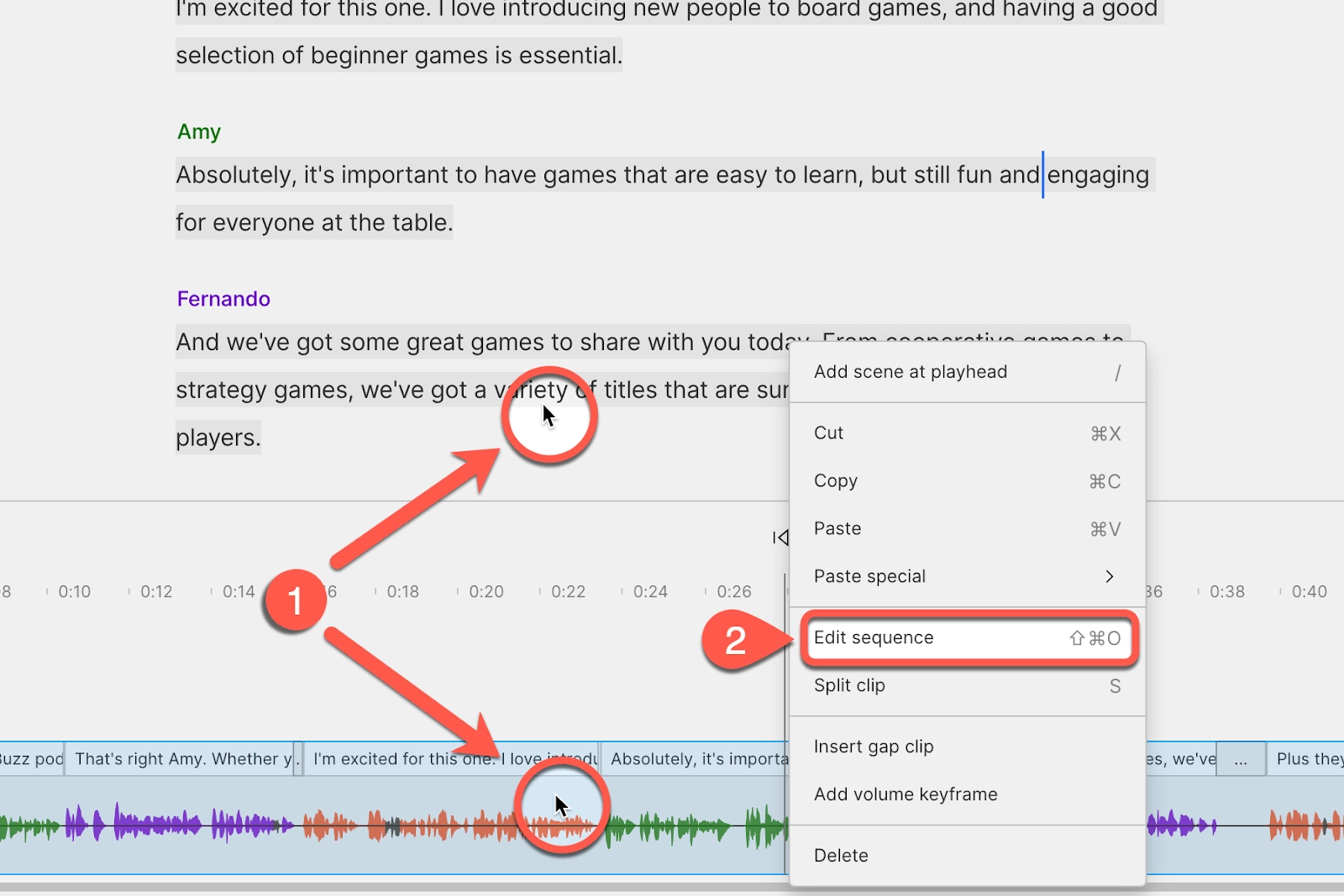 Screenshot showing how to open a sequence in the sequence editor