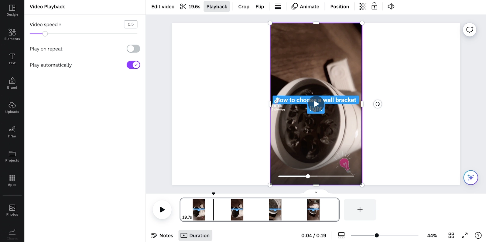 Screenshot of user in Canva app creating a slo mo video