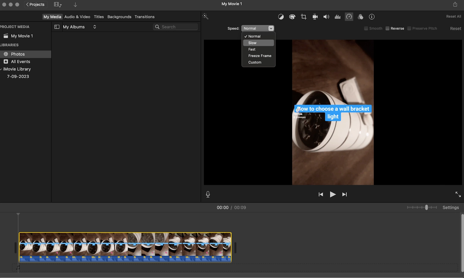 Image of user making a slow motion video in iMovie